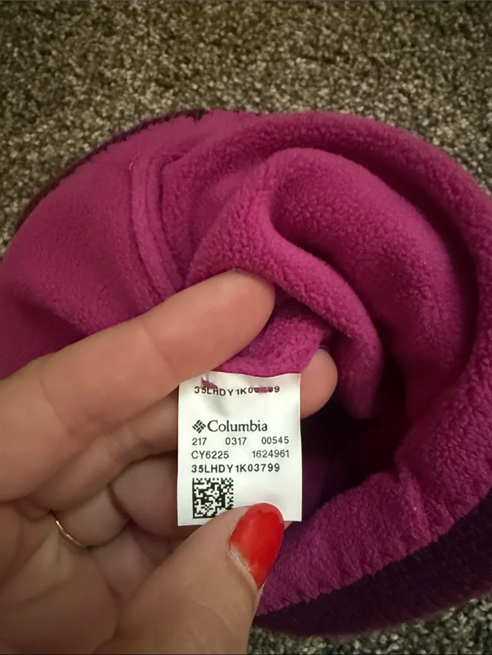Columbia Kids Purple Beanie with Pink and Cream Accents